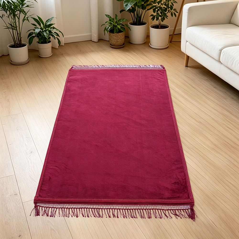 Raschel plain unpatterned prayer blanket solid color short velvet with tassels non-slip prayer blanket simple light board prayer mat
