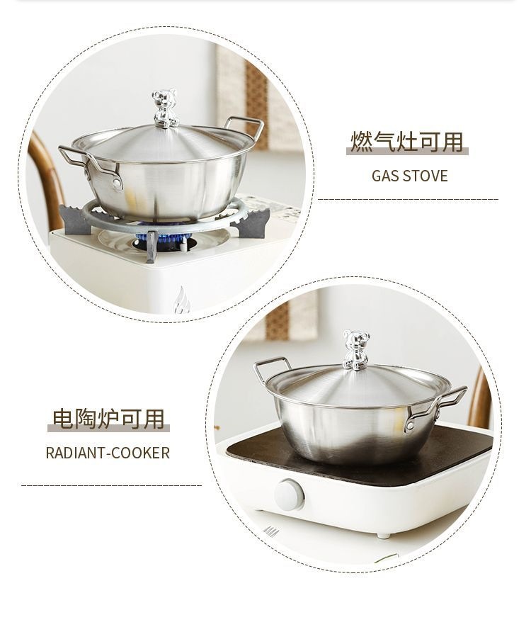 Stainless steel double-handled instant noodle pot, Korean-style large-capacity snail noodle bowl with lid, suitable for dormitory, home use, student rice bowl, wholesale