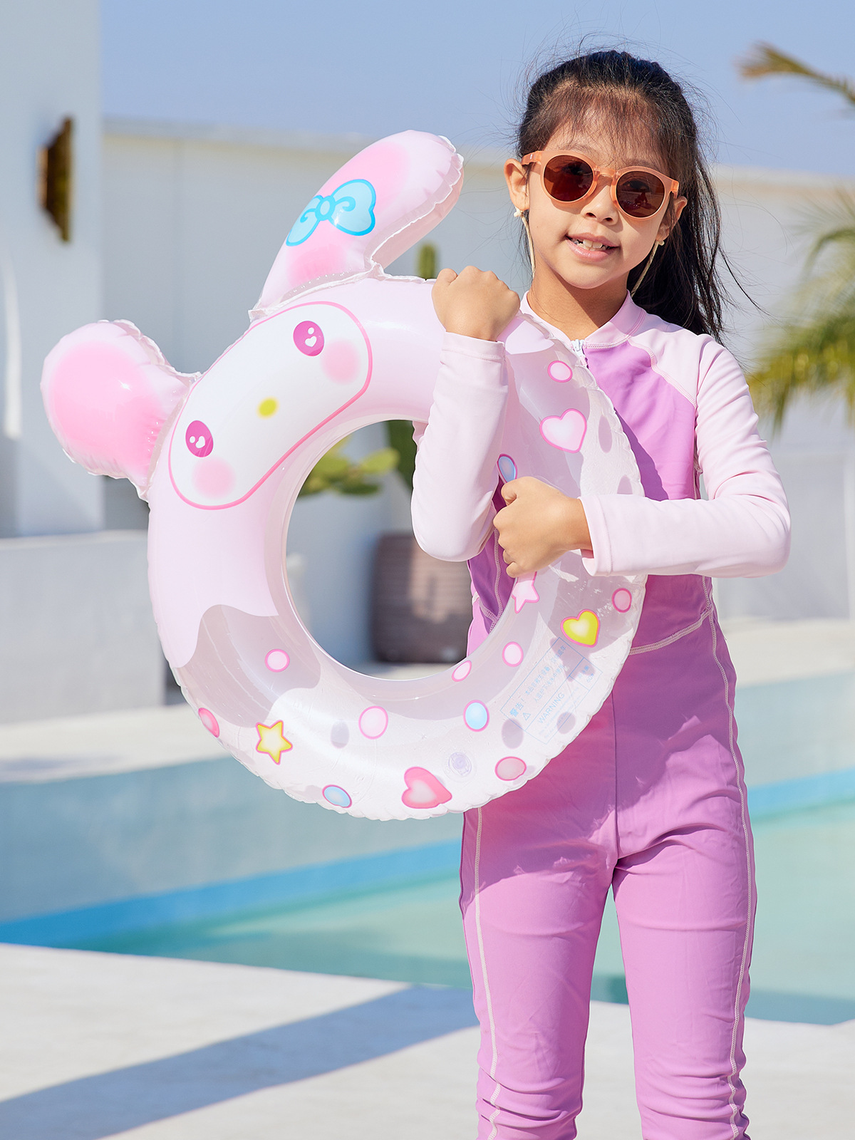 cute three dimensional cartoon inflatable fuchsia swimming ring PVC