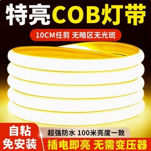 Light with LED Strip Self-adhesive Silicone Waterproof Super Bright 220V Linear Light Slot Home Living Room Ceiling COB Ultra-thin Soft Light