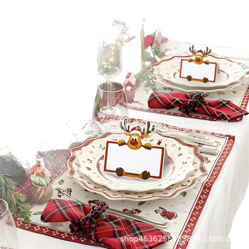 クリスマストナカイのテーブルプレート、折りたたみ式座席カード、子供の日、クリスマスパーティー、誕生日宴会用|undefined