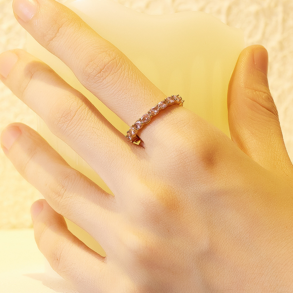 Street Occasion Titanium Steel Material Commute Round Titanium Steel Plating Inlay Zircon Gold Plated Rings
