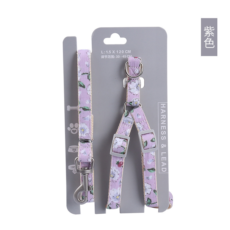 Fabricante en stock nuevo pecho floral para mascotas y traje de cuerda de tracción trasera cuerda de tracción perro cuerda de gato cuerda para caminar