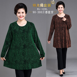 2024L Plus-Size Autumn Clothing for Middle-Aged and Elderly Women, Extra-Large and Extra-Long Round-Neck Long-Sleeve T-Shirt, Colorful Base Shirt for Plus-Size Women