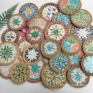 Vietnam Painted Shell Heat Insulation Mat Tea Mat Cup Mat Desktop Snack Coffee Table Anti-scalding Shell Mat Rattan Coaster