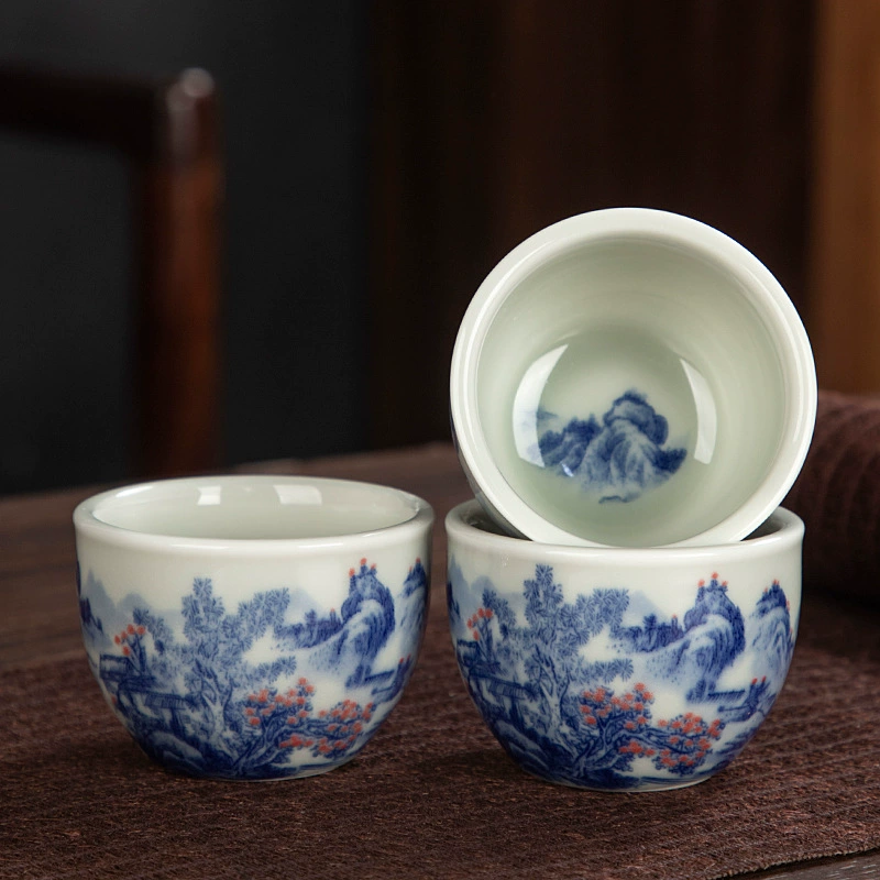 Синий и белый porcelain пейзаж мастер чашка персональная китайская одна чашка дома керамическая чашка чайник подарочная коробка