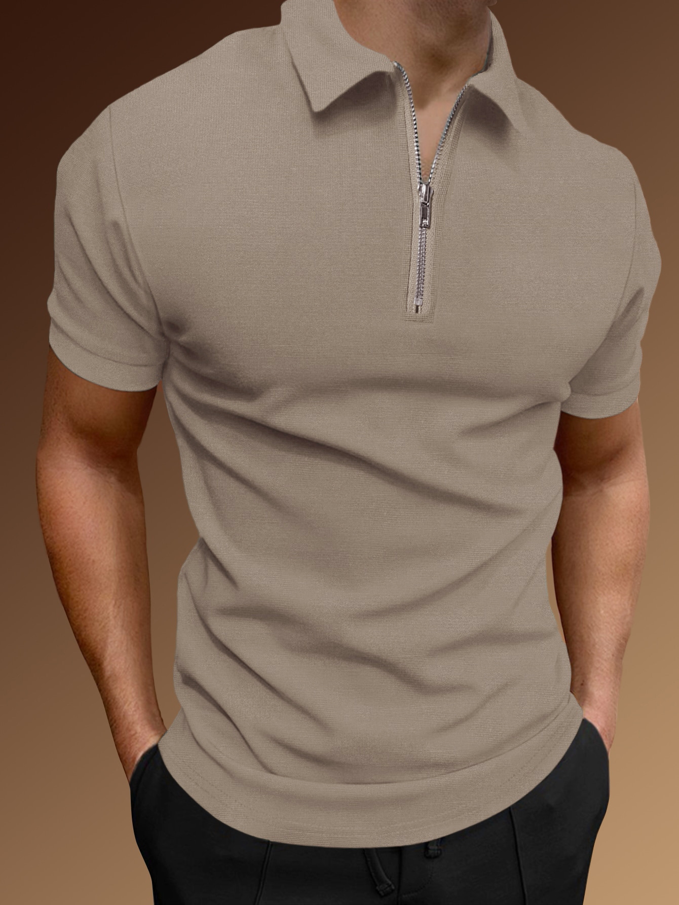 Europa y América comercio exterior transfronterizo hombre deportivo de verano camiseta de acondicionamiento físico con solapa de manga corta con media cremallera camiseta polo