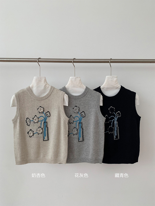 苏奈 甜美立体小花35%羊毛马甲女秋季休闲叠穿百搭上衣tableblue|undefined