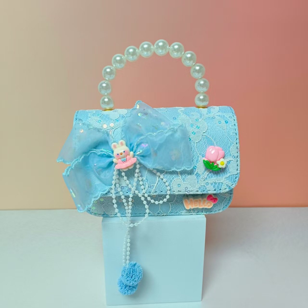 Bolso portátil de perlas de princesa conejo arco de hombro bolso de cadena bolso pequeño bolso de cambio de Año Nuevo