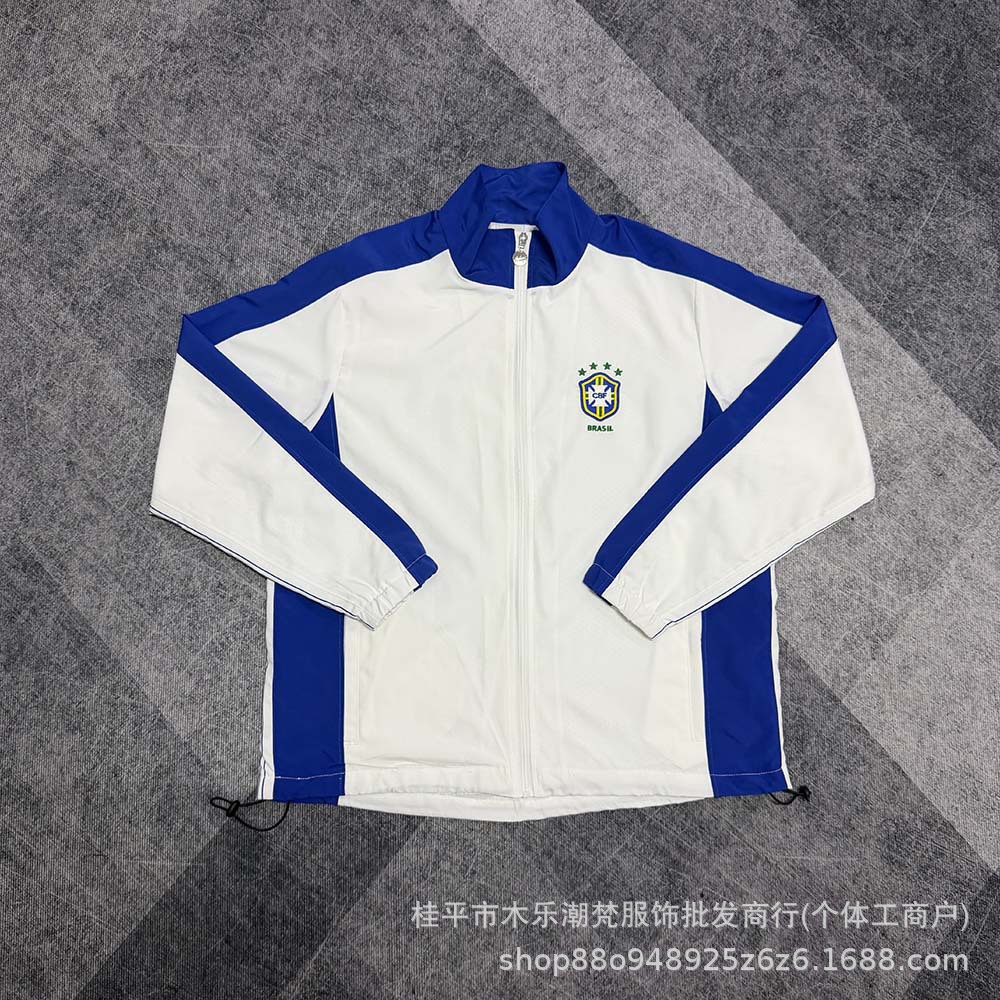 Brazilian team windbreaker jacket with double-layer embroidery, casual sportswear, football warm-up training and game uniform, cross-border wholesale