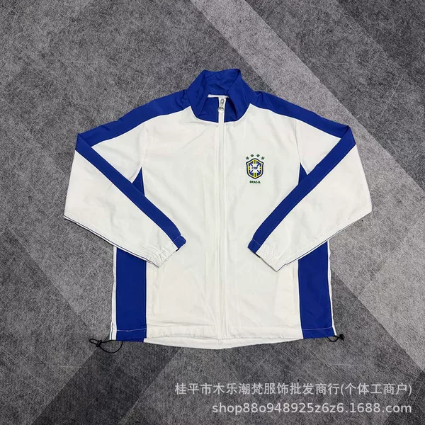 Brazilian team windbreaker jacket with double-layer embroidery, casual sportswear, football warm-up training and game uniform, cross-border wholesale
