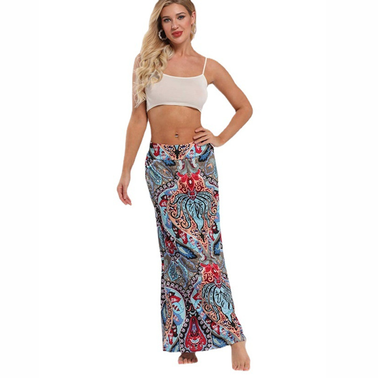 Jupe longue bohème évasée taille haute à imprimé léopard pour femme, collection été 2022_voghion.com
