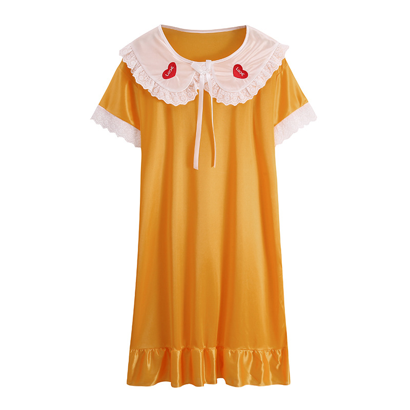 2024 pijama de verano delgado seda de hielo mediano largo de manga corta pijama de seda de simulación princesa muñeca de viento cuello ropa para el hogar