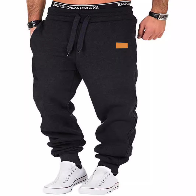 Amazon 2023 European and American men's casual sports pants elastic belt leggings pants pants leather label sewing