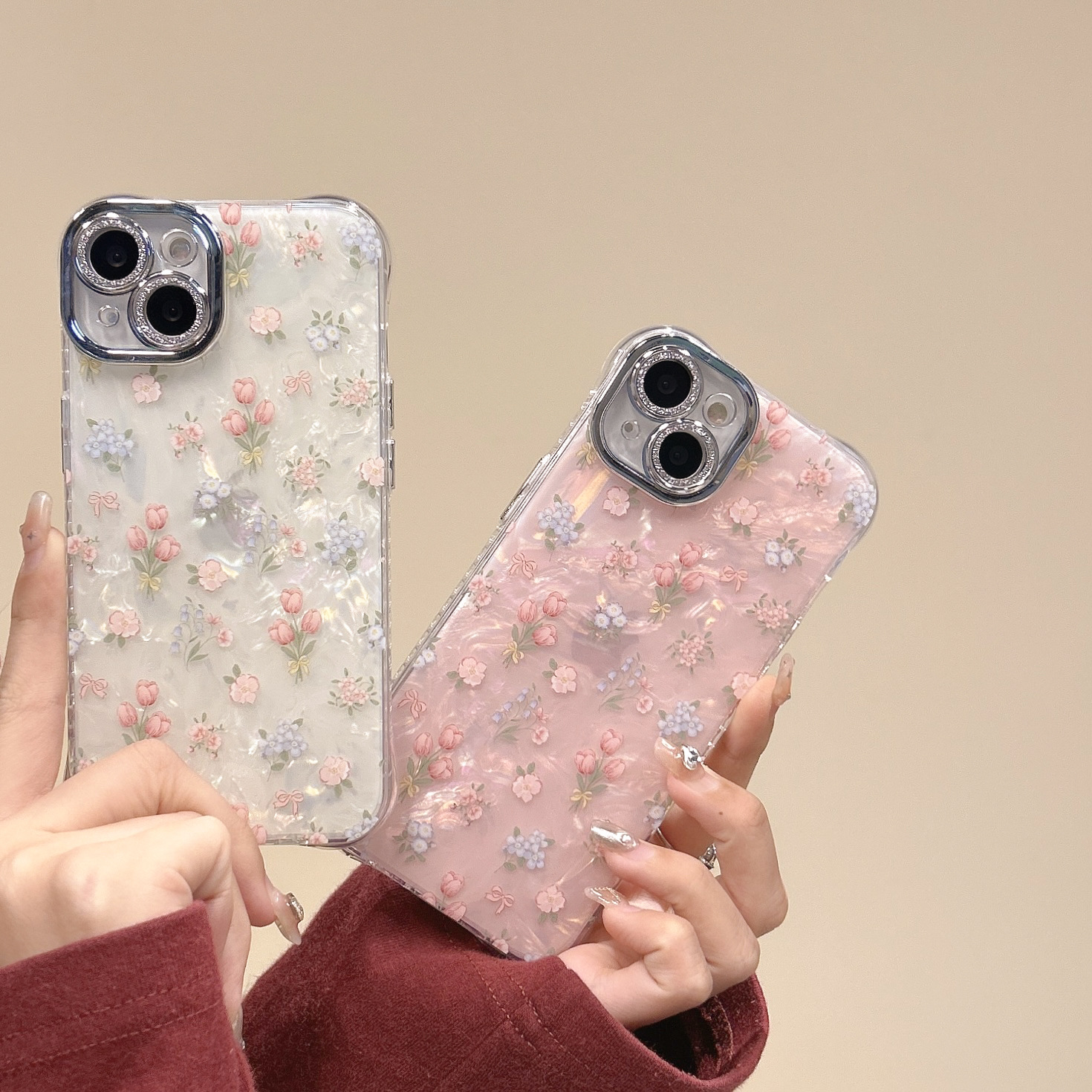 El patrón de concha de estilo ins está lleno de flores de pantalla para la película de lente 15ProMax iPhone13 Apple 14P funda para teléfono móvil 12