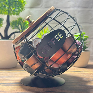 Factory cross-border direct sales inclined coffee capsule iron storage basket desktop ornaments shaped melon and fruit basket