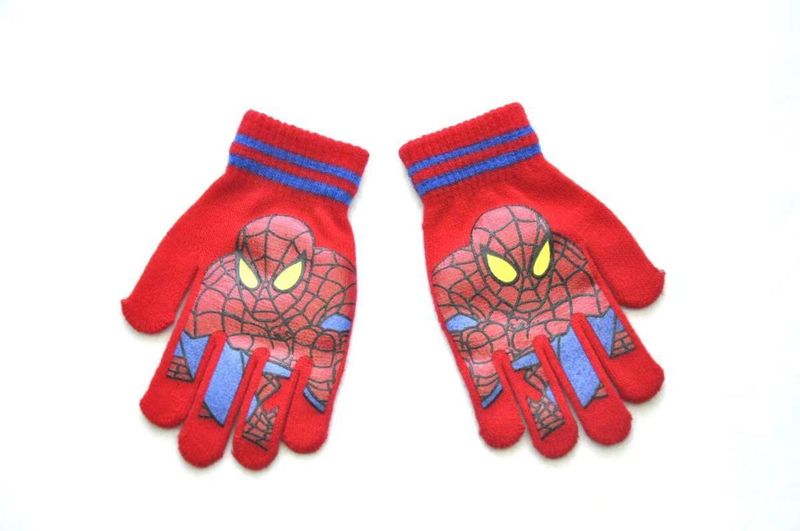 子供用手袋冬手袋漫画スパイダーマン小学生书き字防寒五本指ニット手袋プリント手袋|undefined