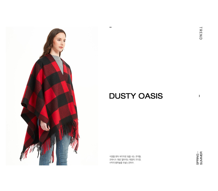 Unisex Autumn/Winter women's split cape thickened plaid bristle fringe cape_viptrois.com