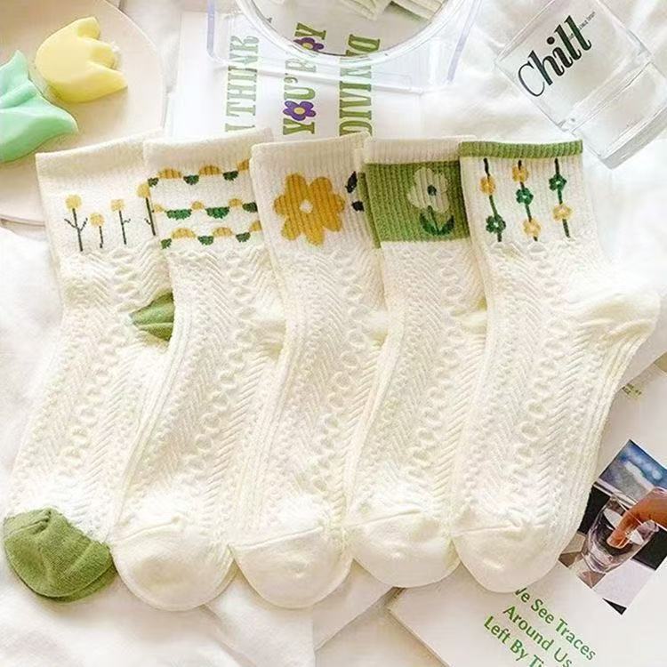 [2436-여성 엠보싱 사각 웨이브 종아리 양말] 혼합 색상