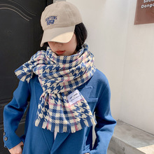 秋冬新款拼接千鸟格围巾休闲户外时尚百搭围脖寒季保暖款披肩批发