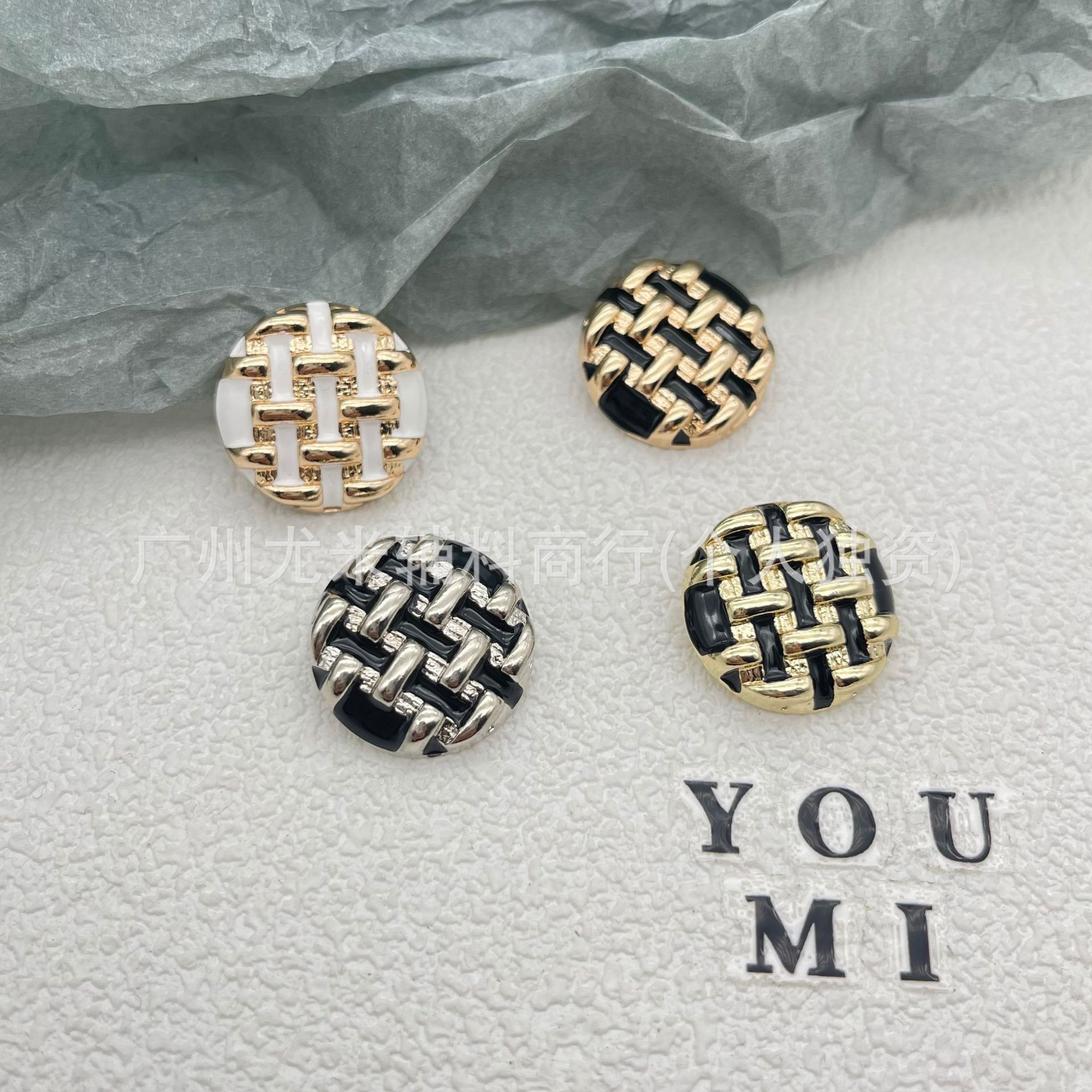 小香中古风滴油釉彩胶钮扣网格纹金属粗花呢衣西装外套开衫手缝扣