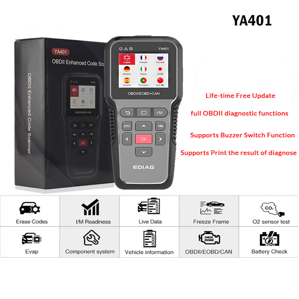 跨境YA-401 OBD2汽车发动机故障诊断仪汽车故障读码卡多语言
