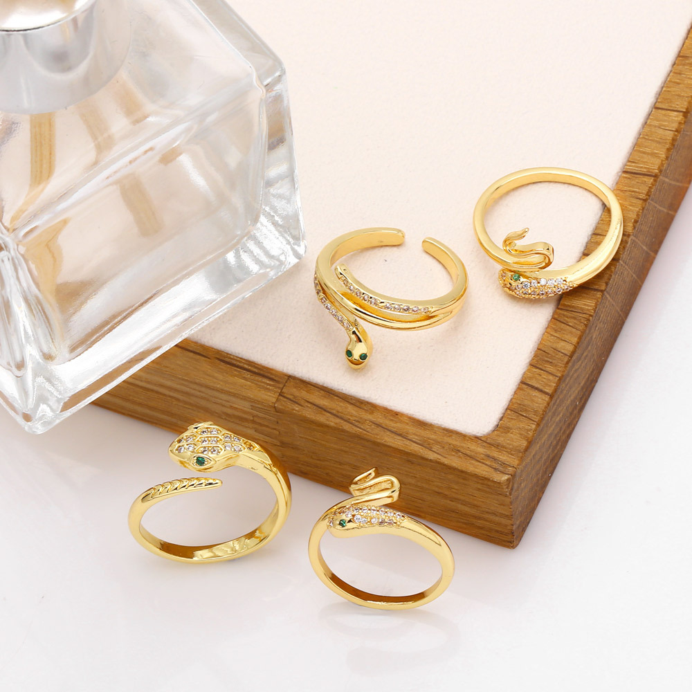 Fashion simple opening adjustable snake-shaped zircon copper ring