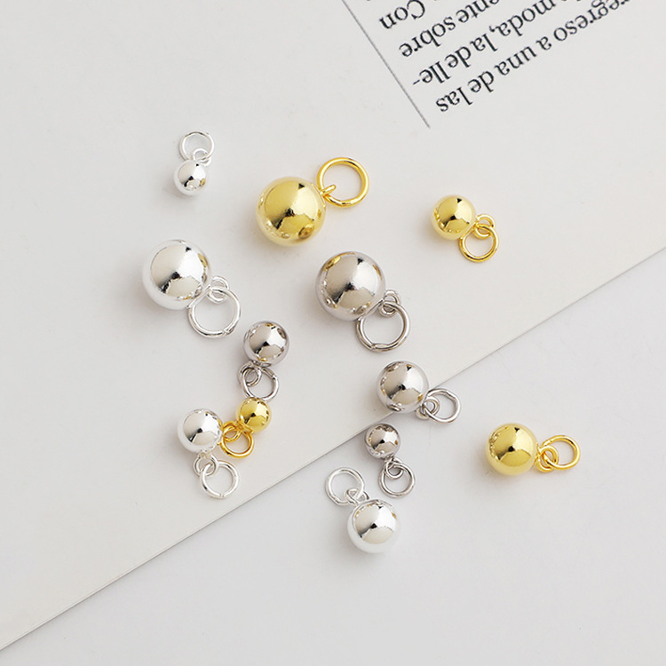 S925純銀金メッキ光沢ラウンドボールペンダントdiyビーズ真珠ブレスレットネックレスペンダントアクセサリーアクセサリー|undefined