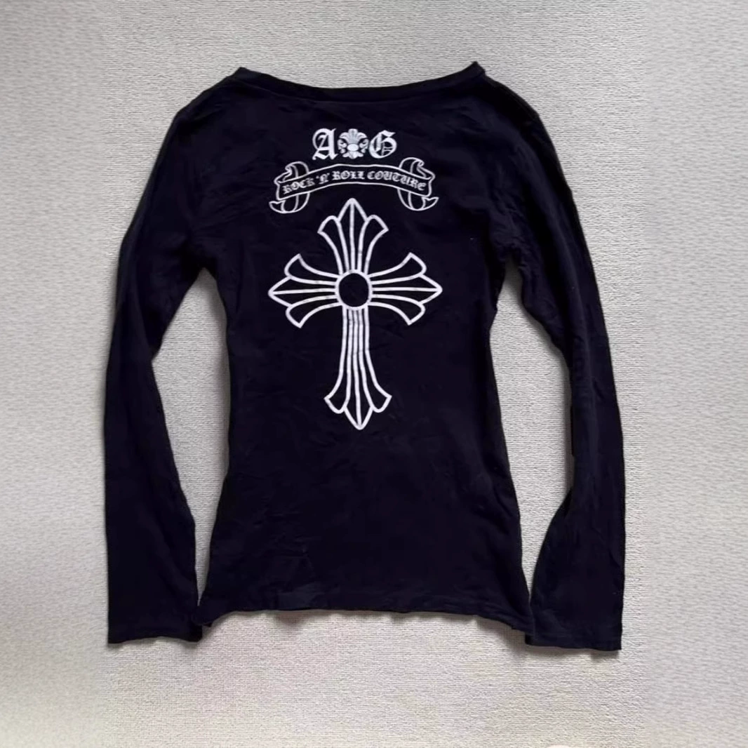 Американский ретро куртка vintage чувство дизайна нишевый черный повседневная футболка женская осень