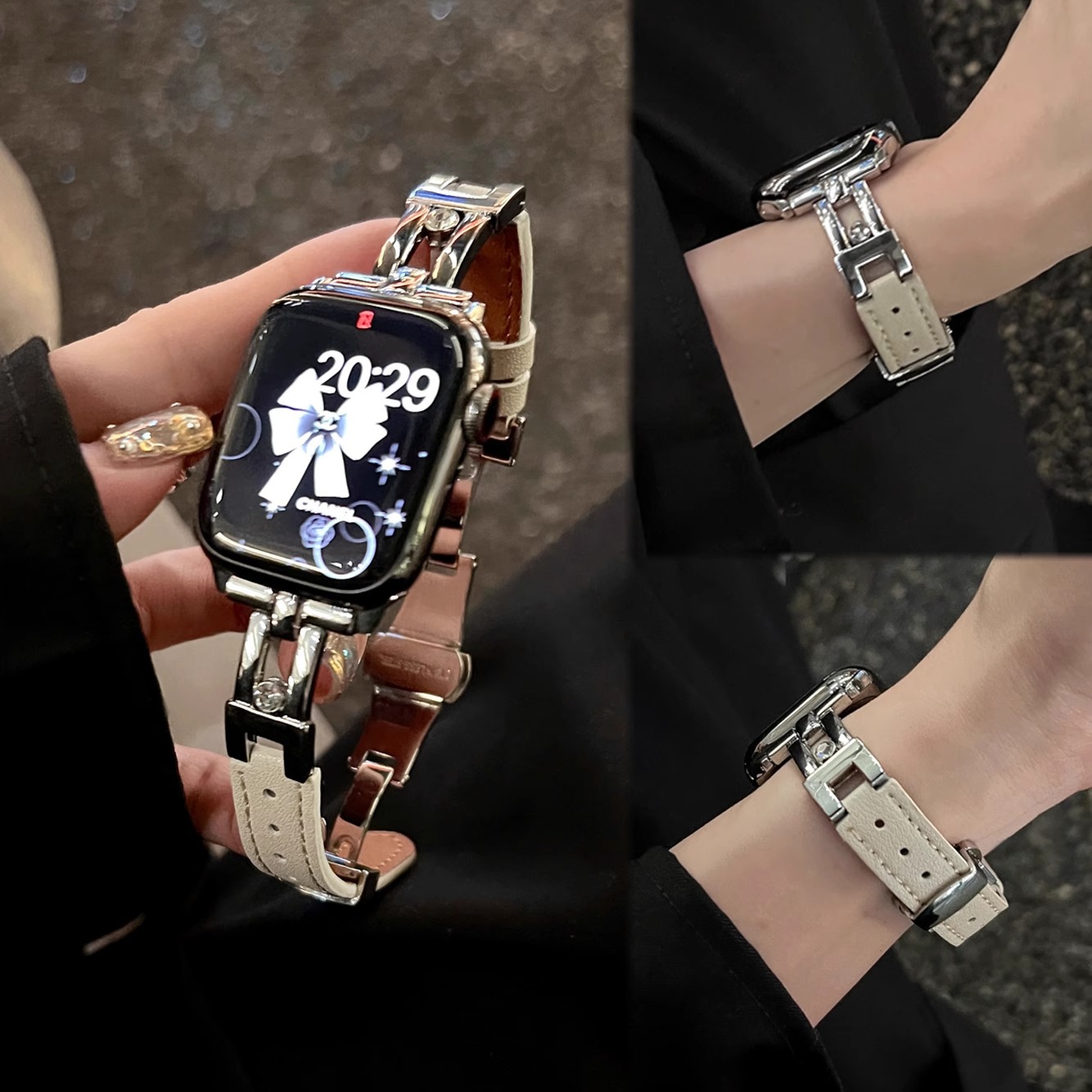 Slide Leather Metal Butterfly Buckle Suitable for Apple Watch Strap S10 Women's Applewatch 9Th Generation Iwatch87