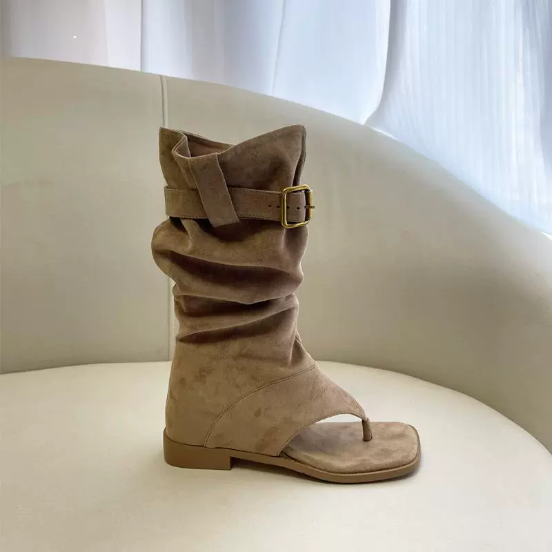 Summer apricot suede sandals, low boots