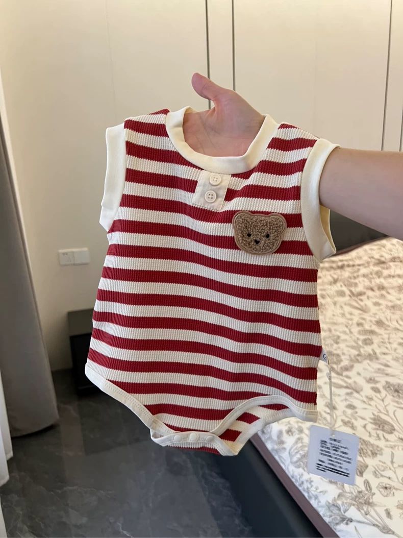 2026 Summer New Style Onesie Baby Vest Outfit for Boys and Girls, Sleeveless Cartoon Striped Romper
