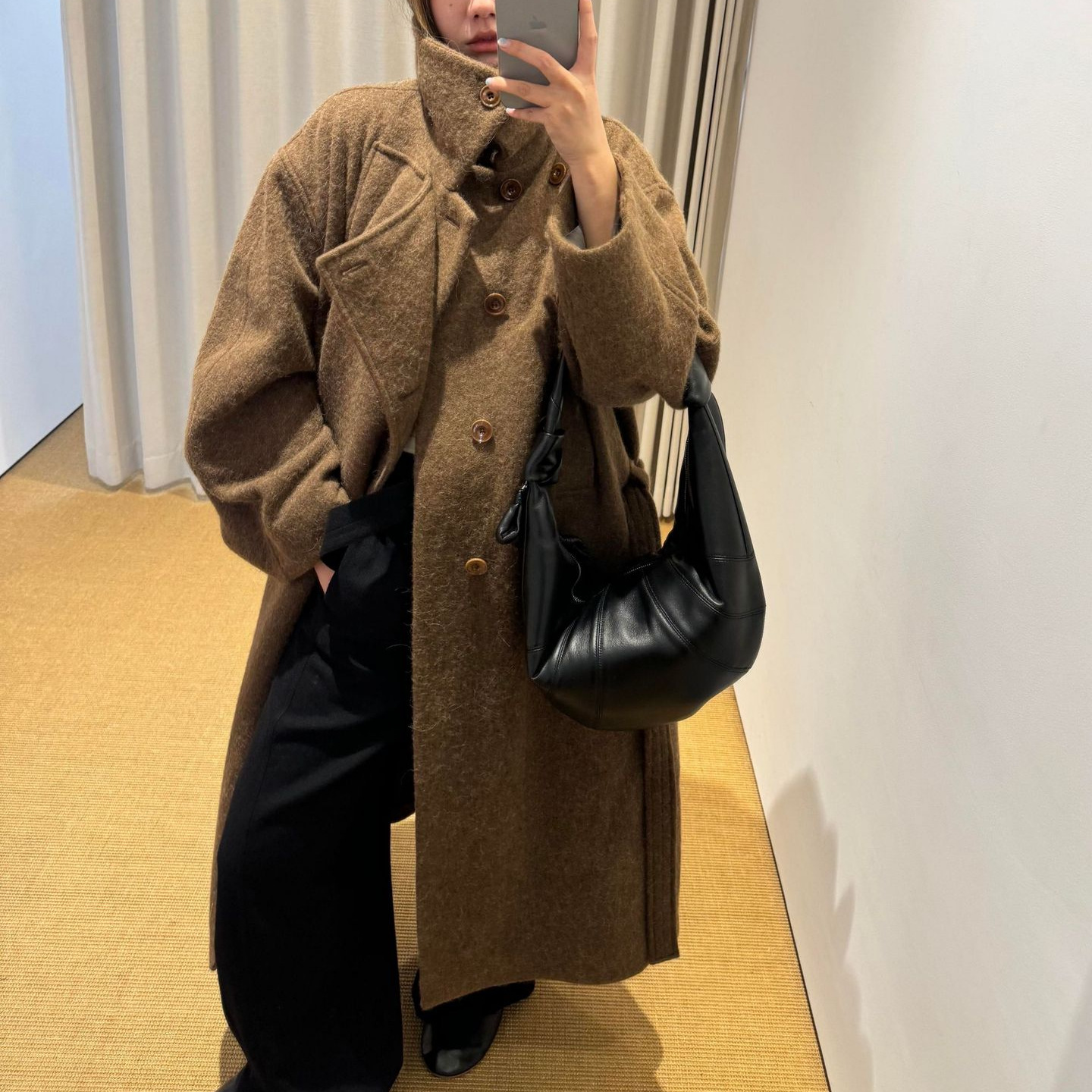 高品质lem*杨幂同款立领系带羊绒浴袍大衣女冬季加厚保暖廓形外套