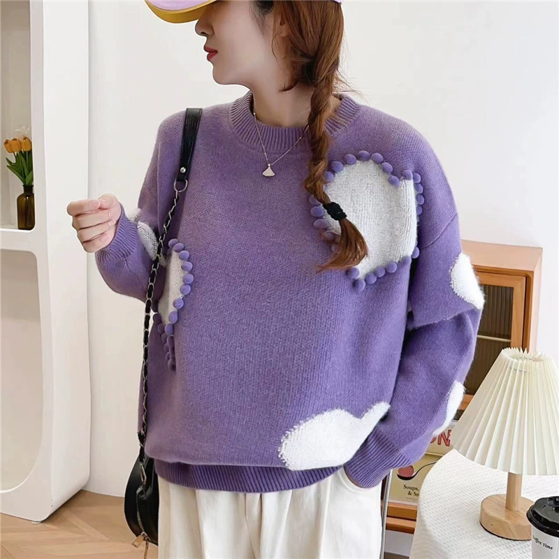 2024 Осень и зима ленивый ветер свитер женский дизайн новый пуловер цвет любви дикий трикотаж топ женский прилив