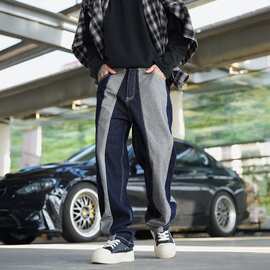 25年秋季新款SU联名拼色牛仔裤男宽松直筒男裤潮