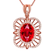 抖音直播绽放镂空花朵鸽血红红碧玺吊坠18K金仿天然彩色宝石吊坠