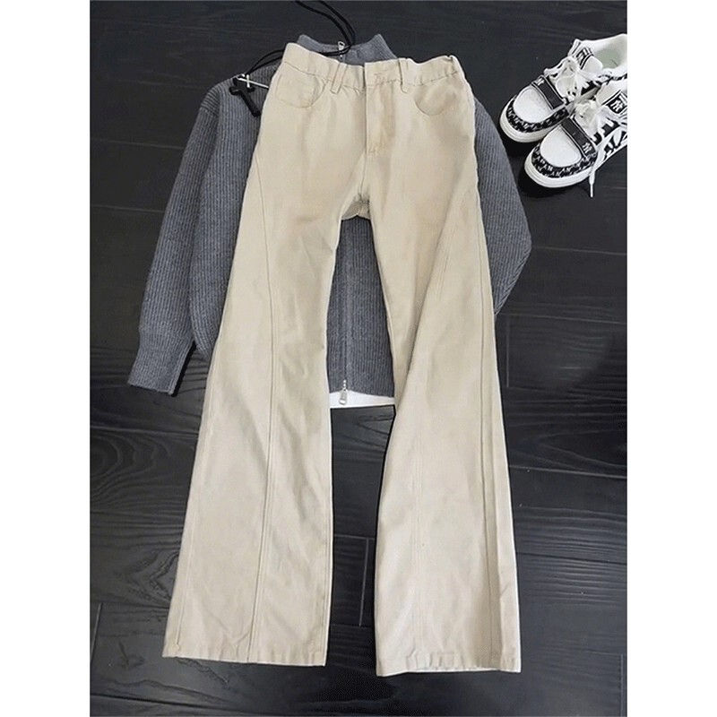 Off-White Cropped Flared Jeans for Men American Clean Fit Washed Pants Slim Fit Curved Straight Pants
