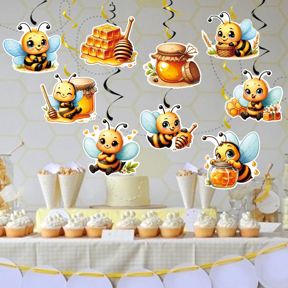 Decoración colgante en espiral tema abeja para fiesta de cumpleaños baby shower ambientación de eventos