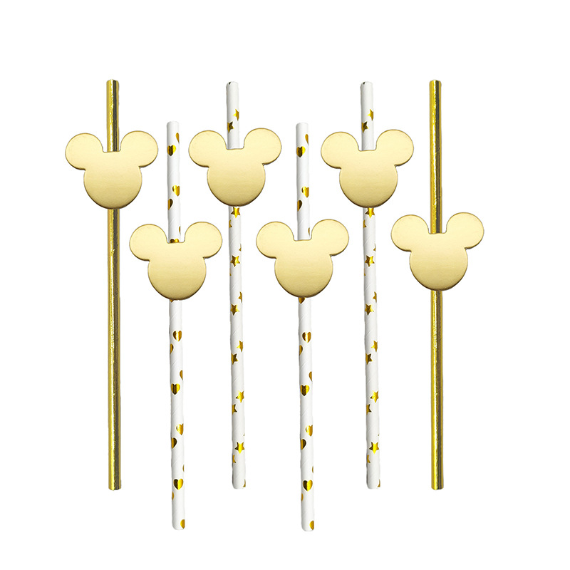 Cross-border Mickey Head Party Paper Pajita de tarjeta Pajita de tarjeta Postre degradable desechable Cocktail Decoration Pajita