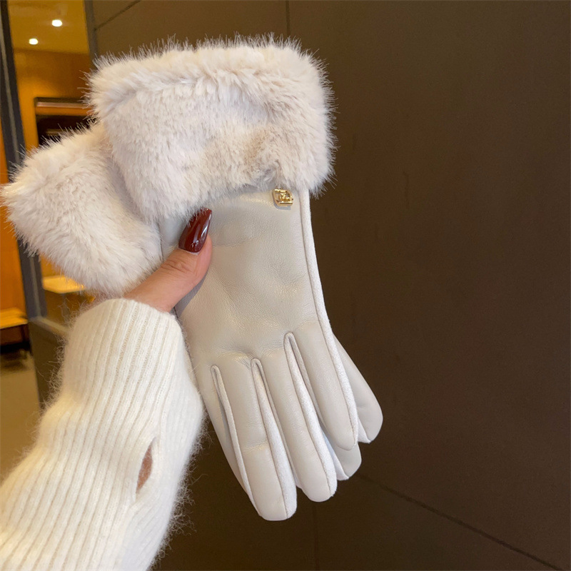Xiaoxiangfeng premium sense microfiber leather mink hair mouth gloves suede winter velvet thickened cycling warm gloves_voghion.com