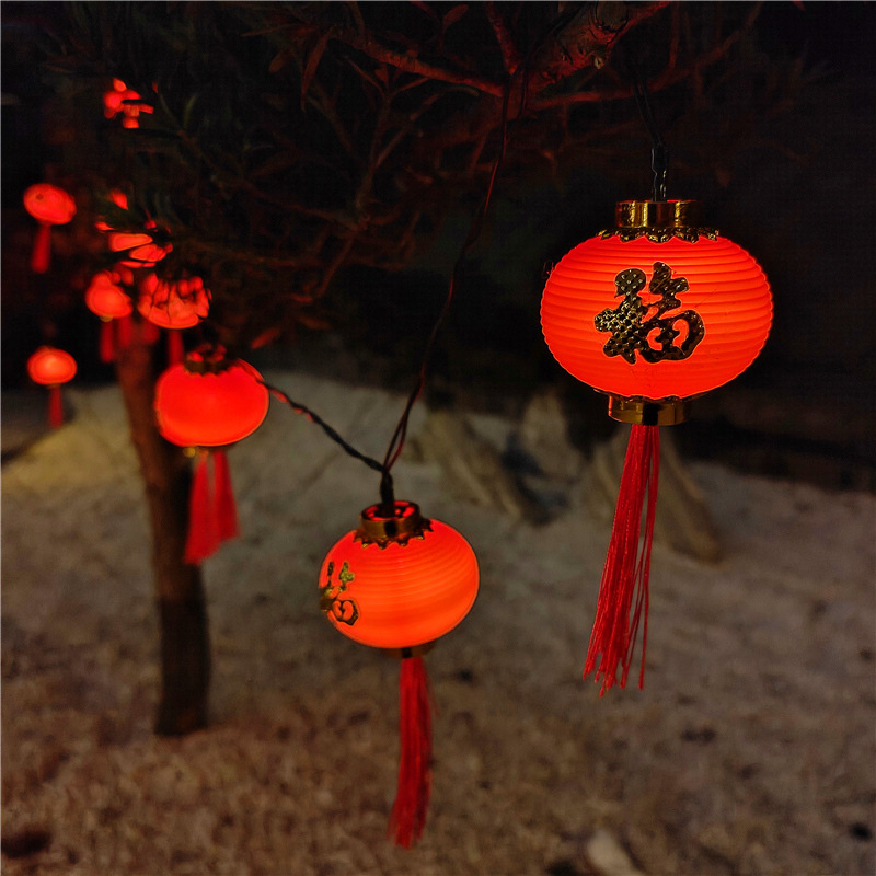 Nuevo retro linterna roja brillo luz solar cadena al aire libre a prueba de lluvia Festival de Primavera FESTIVAL DE Año Nuevo festivo luz decorativa