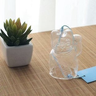 Glass Wind Chime with Lucky Cat Design, Brings Blessings and Good Fortune, Suitable for Holiday Decorations and DIY Gifts