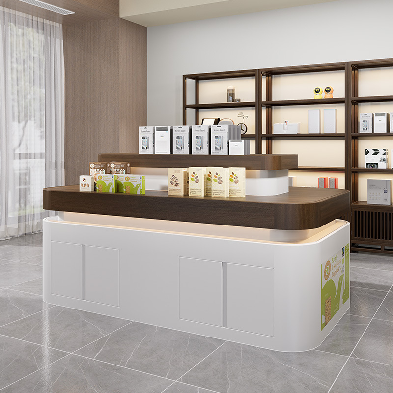 实木中岛柜促销台多功能货架商场梯形广告展示台置物架高端带灯光