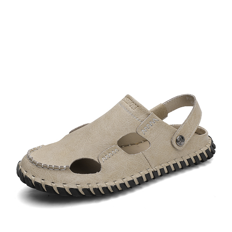 Sandalias transfronterizas más tamaño sandalias de los hombres verano nuevo al aire libre suave inferior casual estilo cerrado toe zapatos de piel de vaca de los hombres para la entrega