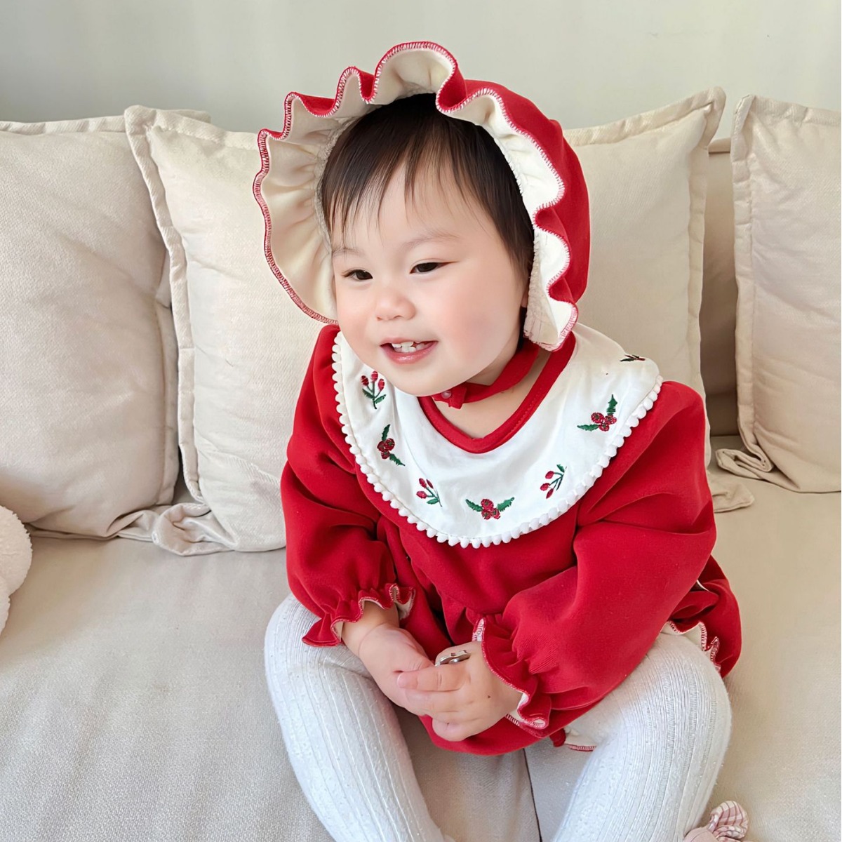 INS mono de los niños otoño clase un triángulo vaina ropa estilo pastoral mameluco rojo recién nacido Año Nuevo ropa de bebé