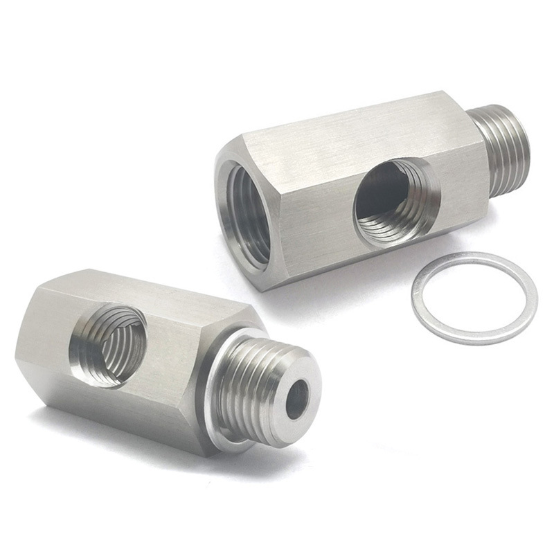 Adaptador de manómetro de combustible de tres vías de conector turboalimentado de acero inoxidable para automóvil M14M16 a 1/4NPT orificio lateral