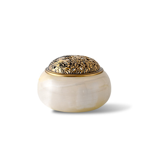Natural Jade with Pure Copper Lid Incense Burner, Sandalwood Incense Holder, Desk Incense Burner for Home Use