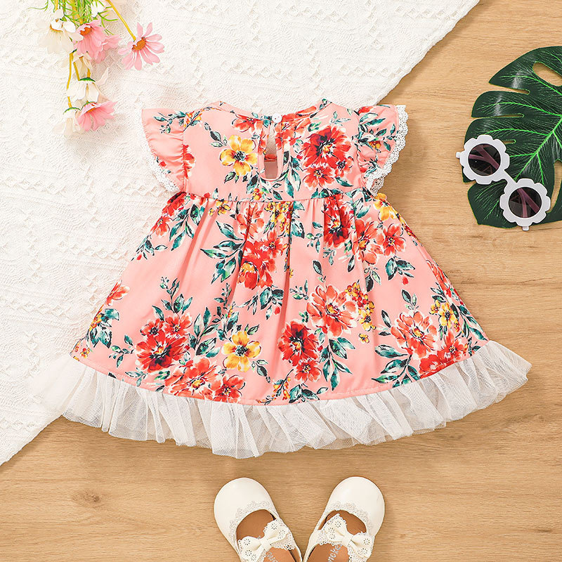 2022 Summer Little Girl Princess Skirt Flower Flying Sleeve Print Dress Wholesale display picture 3