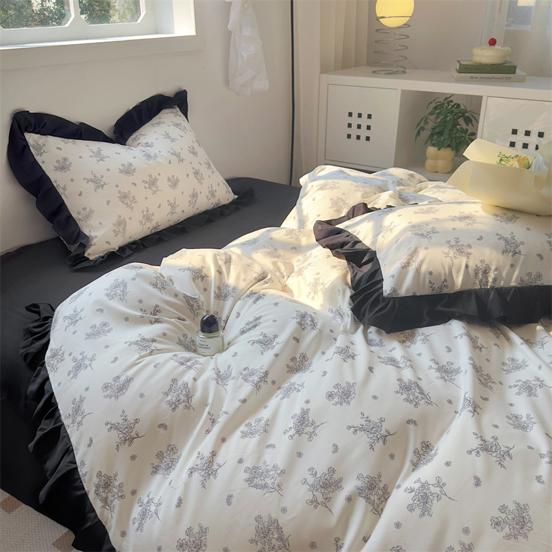 Nuevo estilo francés suave in encaje flor de algodón lavado con agua cama de cuatro piezas sábanas de cama