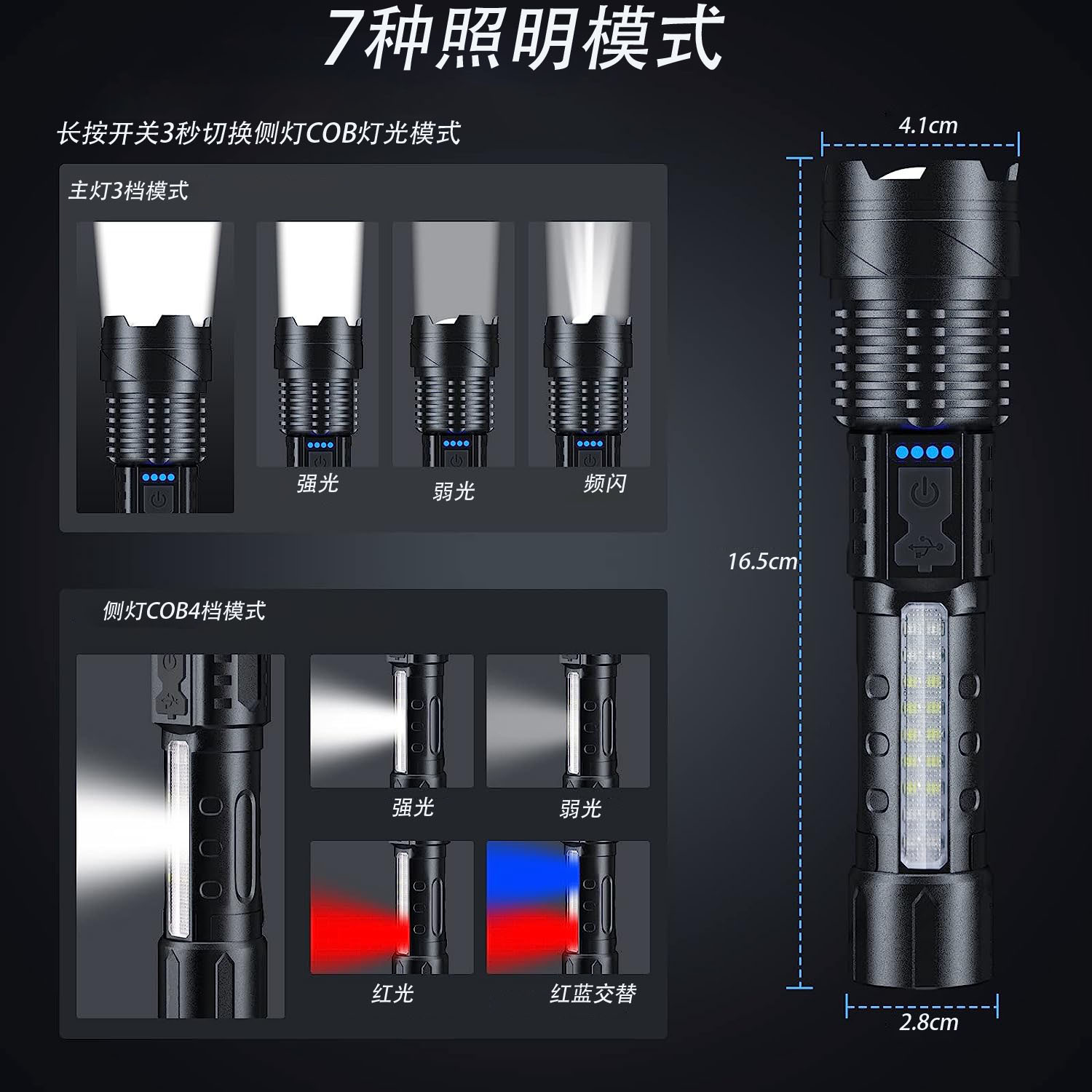 Nueva linterna transfronteriza láser blanco al aire libre impermeable lámpara de iluminación de emergencia corriendo lámpara de pesca larga resistencia portátil